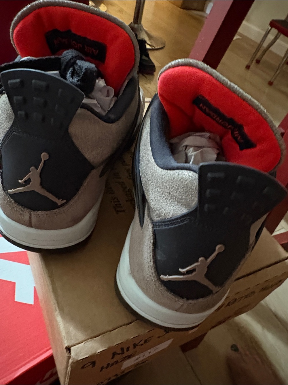 Jordan Men’s Suede Sneakers in Taupe Haze with Black and Red Accents - Picture 6 of 11